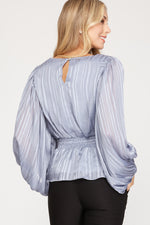 Striped Jacquard Smocked Top - Blue