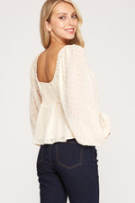 Swiss Dot Peplum Top - Ecru