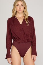 Jacquard Satin Bodysuit - Crimson