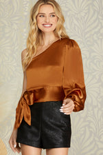 One Shoulder Satin Tie Top - Rust