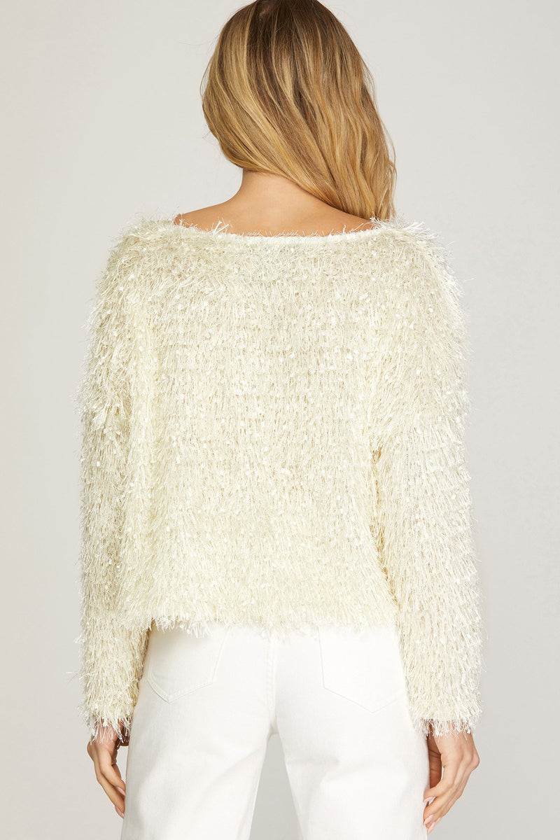 Drop Shoulder Fringe Top - Ivory