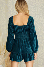 Crinkle Velvet Romper - Teal