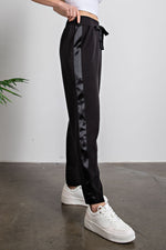 Buttery Straight Leg Jogger with Satin Side Detail - Black