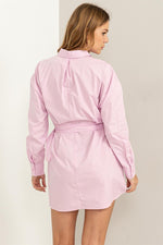 Buckle Belted Shirt Dress - Lavender Pink