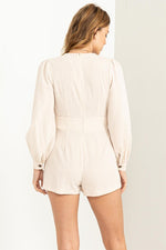 Surplice Long Sleeve Belted Romper - Cream