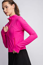 Buttery Long Sleeve Cropped Full Zip Jacket - Pink