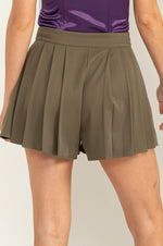 High Waist Pleated Wide Leg Skort - Olive