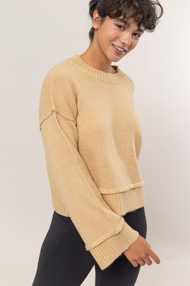 Oversized Long Sleeve Sweater - TAUPE