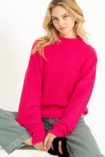 Ribbed Mock Neck Sweater - Fuchsia