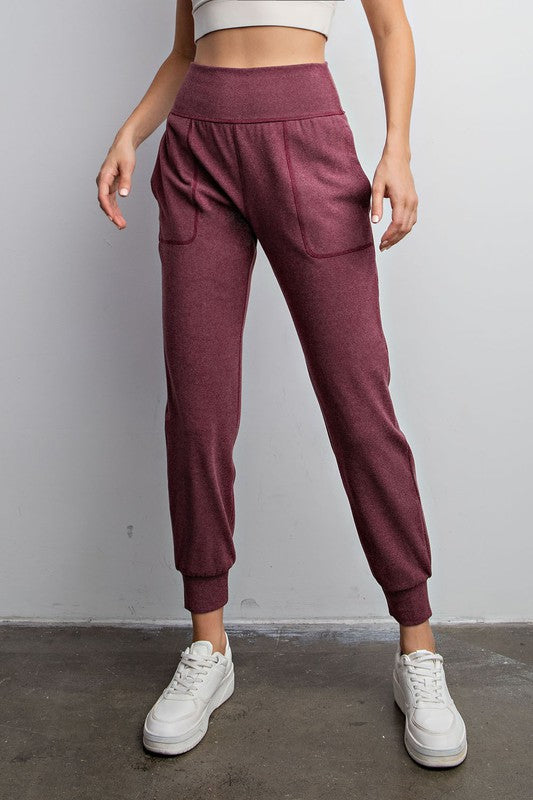 Ribbed Brushed Athleisure Jogger - Maroon