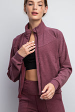 Ribbed Brushed Athleisure Crop Jacket - Maroon