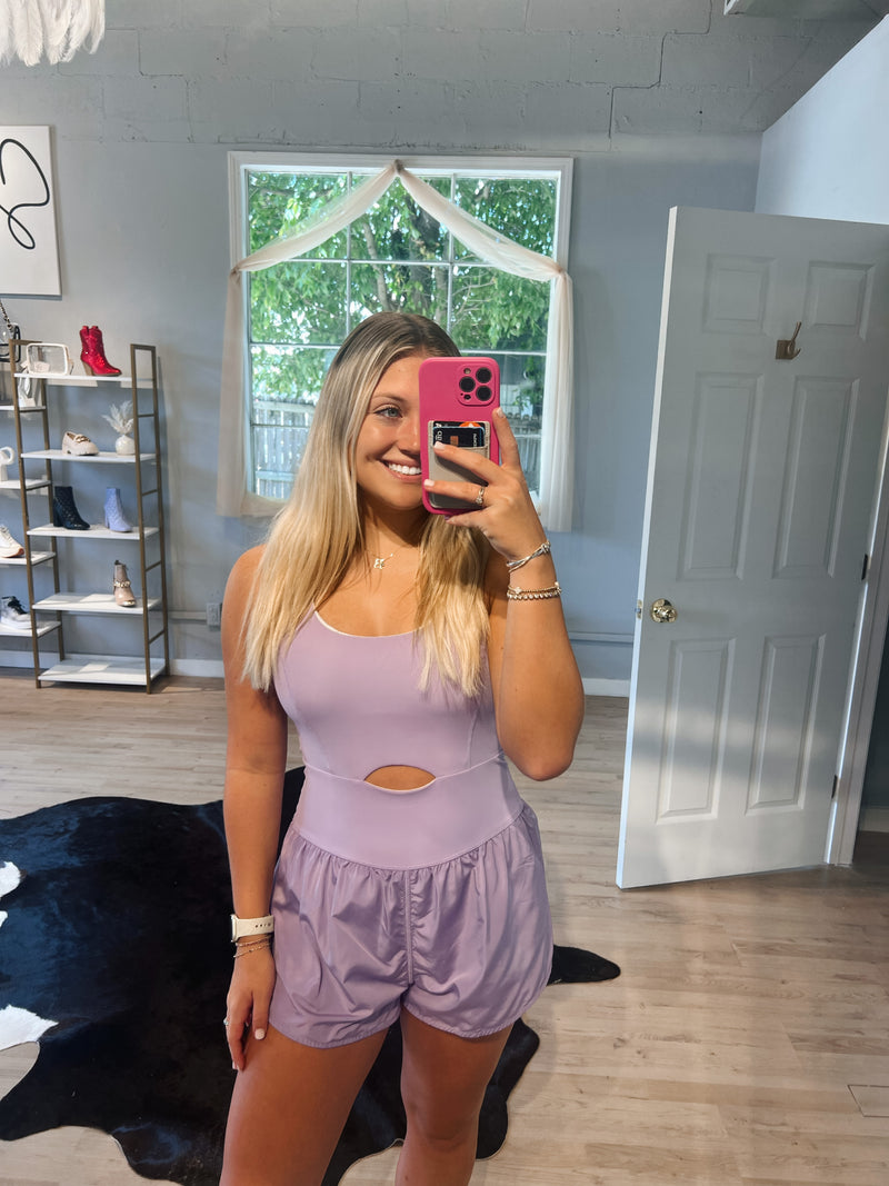 Center Cut Out Athletic Romper - Lavender