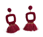 Burgundy Beaded Tassel Earrings