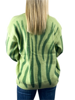 Printed Drop Shoulder Oversized Sweater - Green