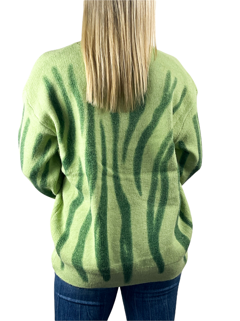 Printed Drop Shoulder Oversized Sweater - Green