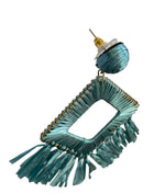 Turquoise Raffia Fringe Earrings