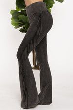 Side Fringe Mineral Washed Bootcut Pant - Fuchsia