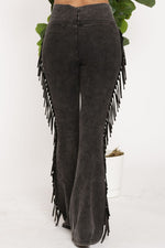 Side Fringe Mineral Washed Bootcut Pant - Grey