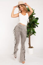 Side Fringe Mineral Washed Bootcut Pant - Grey