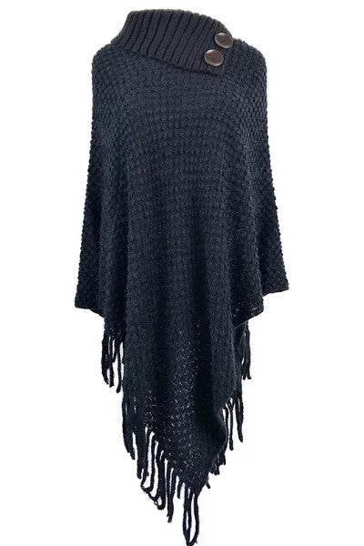 High-Neck Sweater Cape - Black