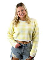 Gingham Checker Cropped Sweater - Yellow