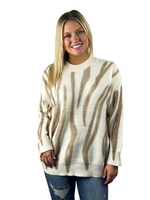 Printed Drop Shoulder Oversized Sweater - Mocha