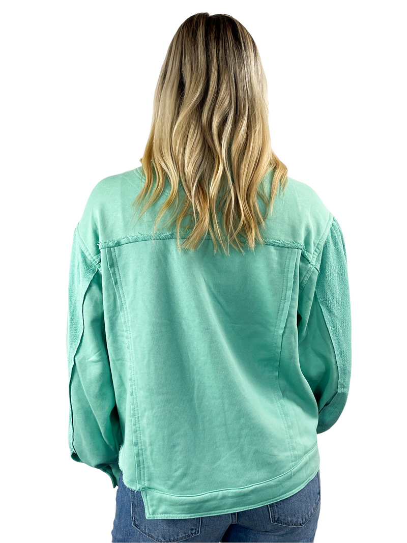 Button Up French Terry Jacket - Mint