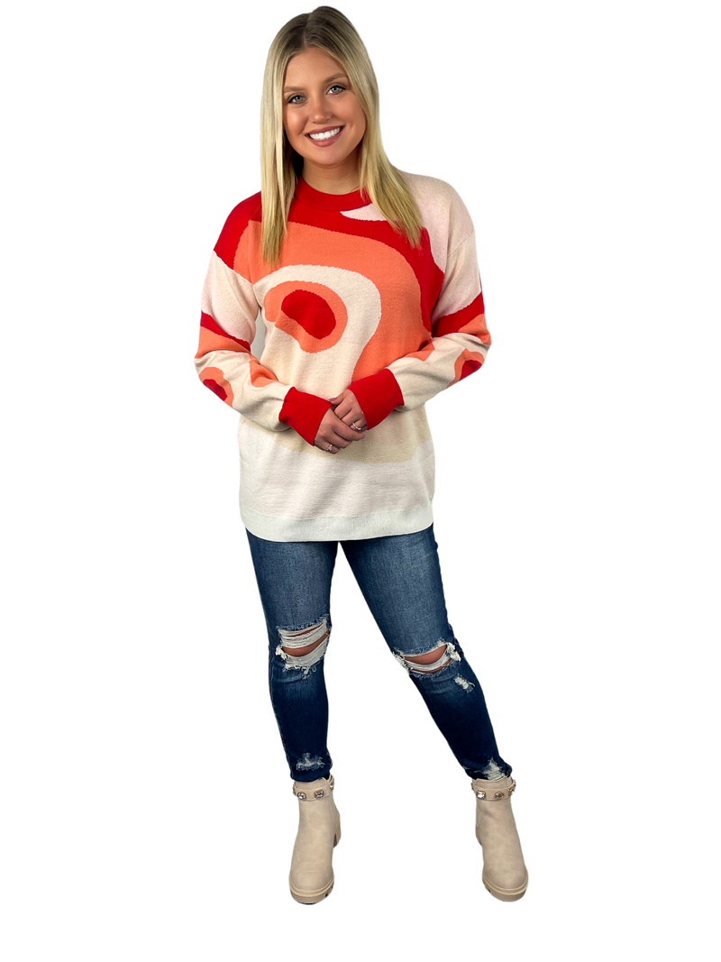 Color Swirl Sweater - Red