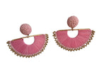 Pink Raffia Fan Earrings