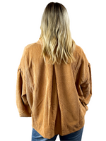 Corduroy Balloon Sleeve Button Up Top - Camel