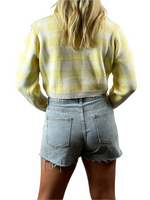 Gingham Checker Cropped Sweater - Yellow