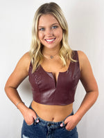 Faux Leather Bralette - Burgundy