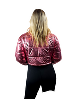 Cropped Metallic Puffer Jacket- Pink