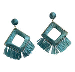 Turquoise Raffia Fringe Earrings