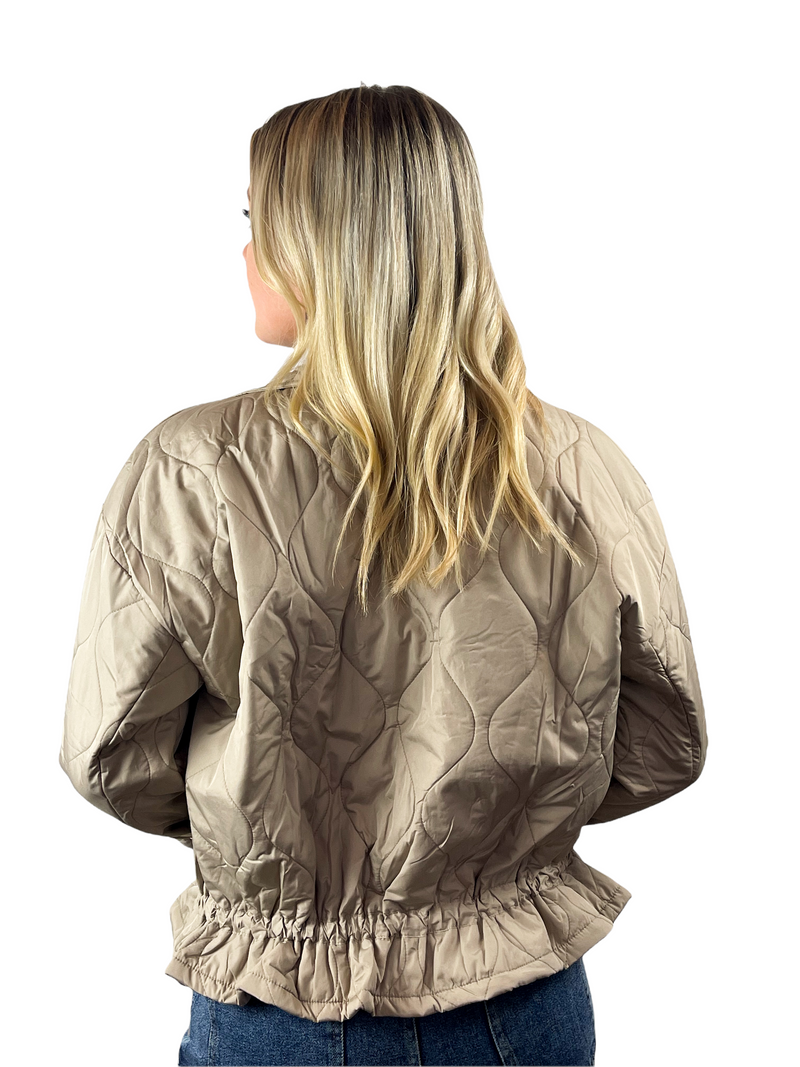 Quilted Drawstring Jacket - Khaki