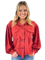 Button Up French Terry Jacket - Red