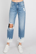 Petra High Waist Bleached Hem Mom Jean - Medium Wash