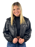 Cropped Leather Jacket - Black