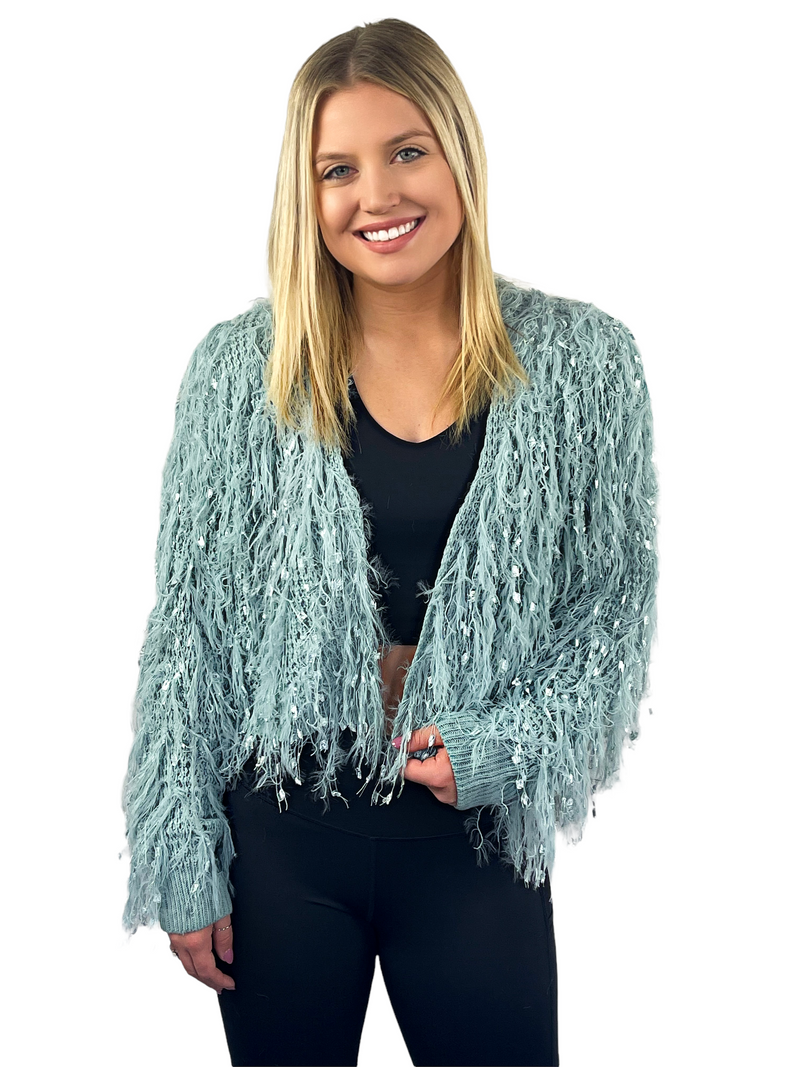 Sparkling Feathered Cardigan - Jade