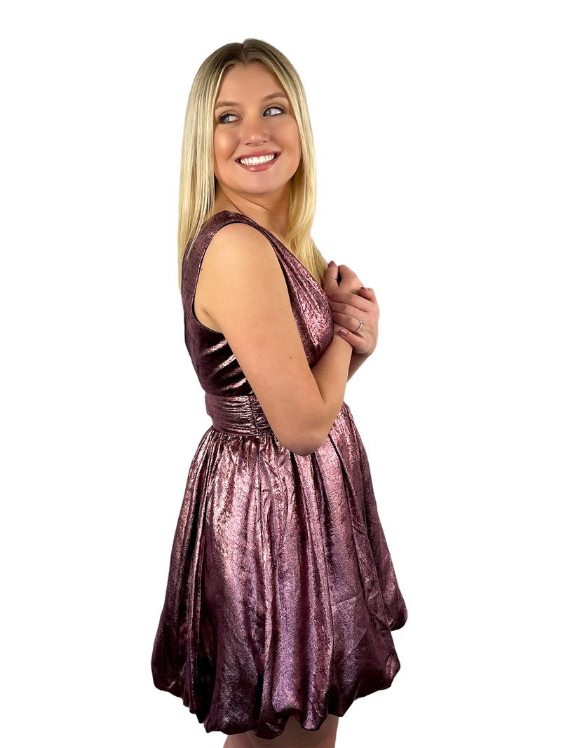 Metallic Shimmer Bubble Hem Dress - Purple