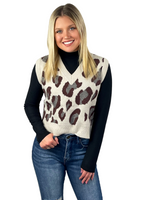 Leopard Print V-Neck Sweater Vest - Cream