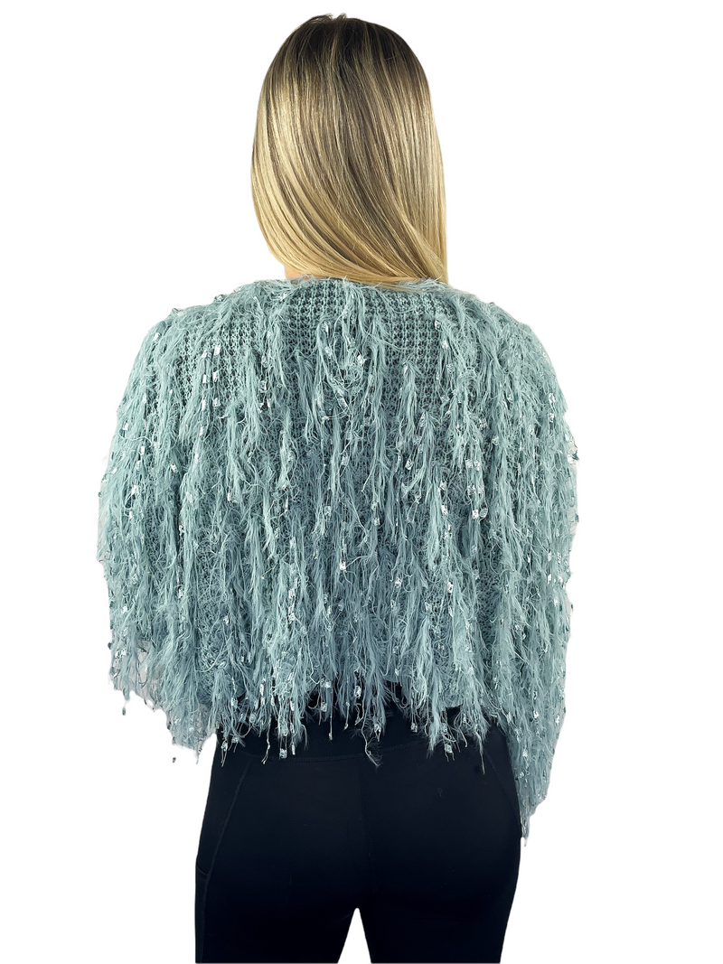 Sparkling Feathered Cardigan - Jade