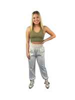 Elastic Banded High Waist Athletic Joggers - Light Khaki