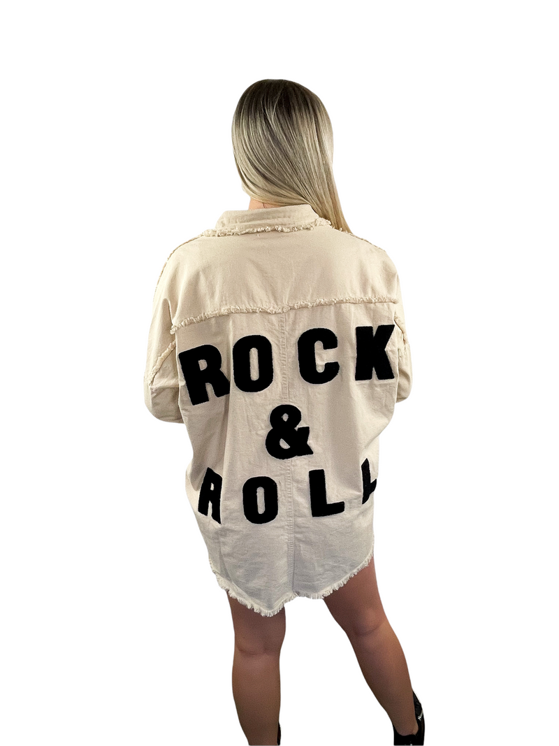 "ROCK & ROLL" Oversized Jacket - Cream