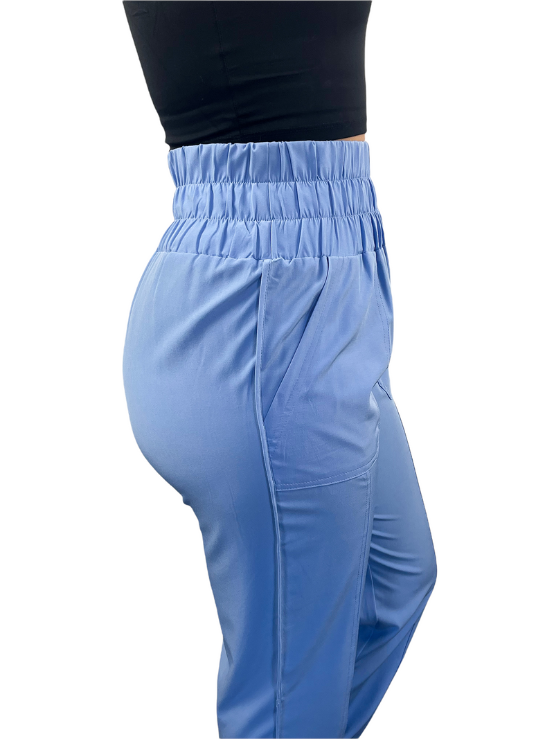 Elastic Banded High Waist Athletic Joggers - Baby Blue