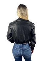 Cropped Leather Jacket - Black