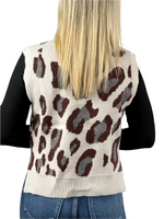 Leopard Print V-Neck Sweater Vest - Cream