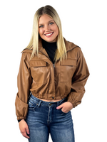 Cropped Leather Jacket - Brown