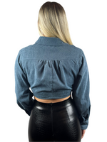 Corduroy Long Sleeve Cropped Top - Blue