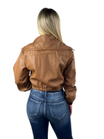 Cropped Leather Jacket - Brown